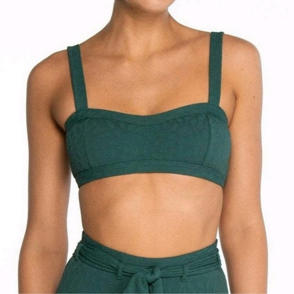 Peony Textured Belted High-Waisted Tie Two Piece Swimsuit Bikini Green Small - Picture 3 of 16